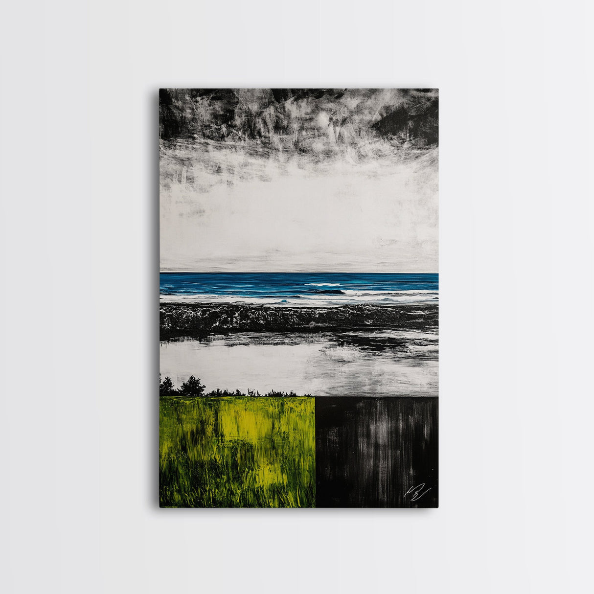 Ocean Horizon, Modern Seascape, Coastal Wall Art, Blue Waters, Black and White Art, Framed Canvas Print, Living Room Decor, Minimalist Art