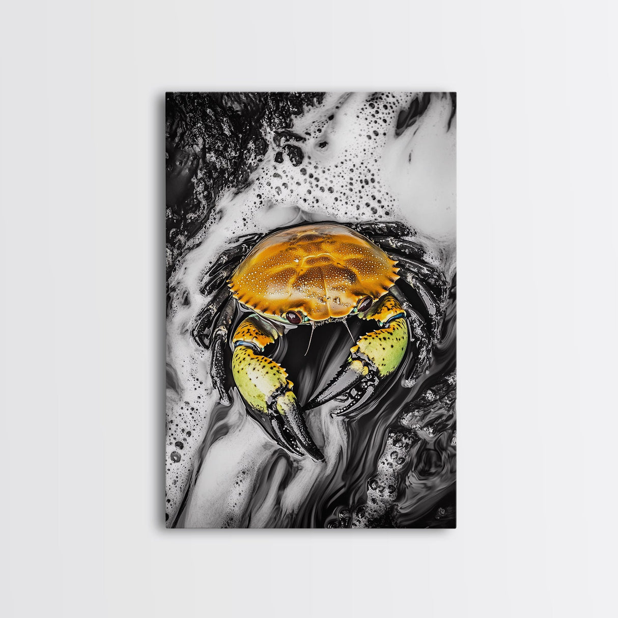 Vibrant Crab, Coastal Wildlife Wall Art, Nautical Home Decor, Colorful Beach House Print, Marine Life Art, Framed Canvas Print