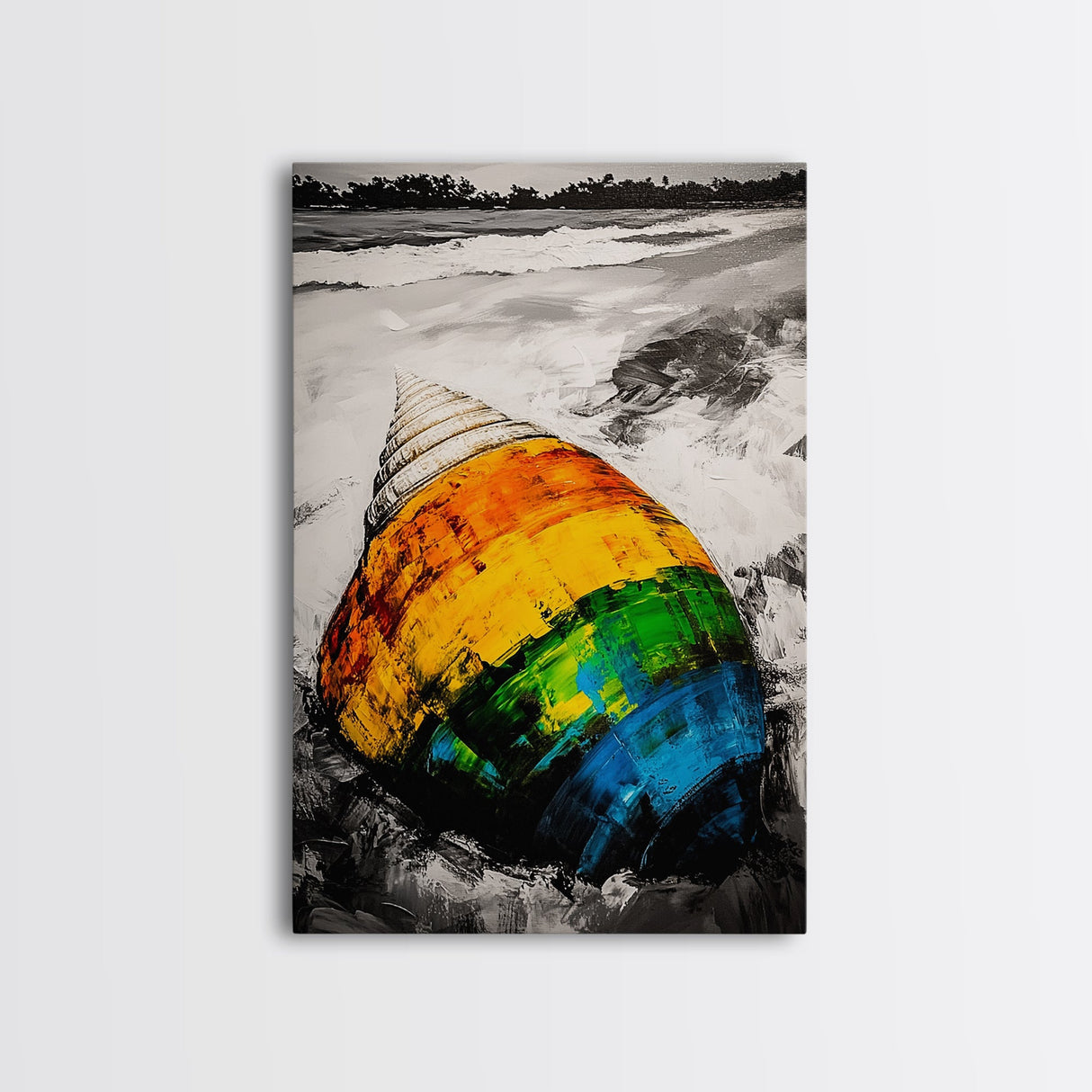 Seashell Painting, Colorful Coastal Art, Beach House Wall Decor, Ocean Inspired Print, Framed Canvas Print, Nautical Wall Art