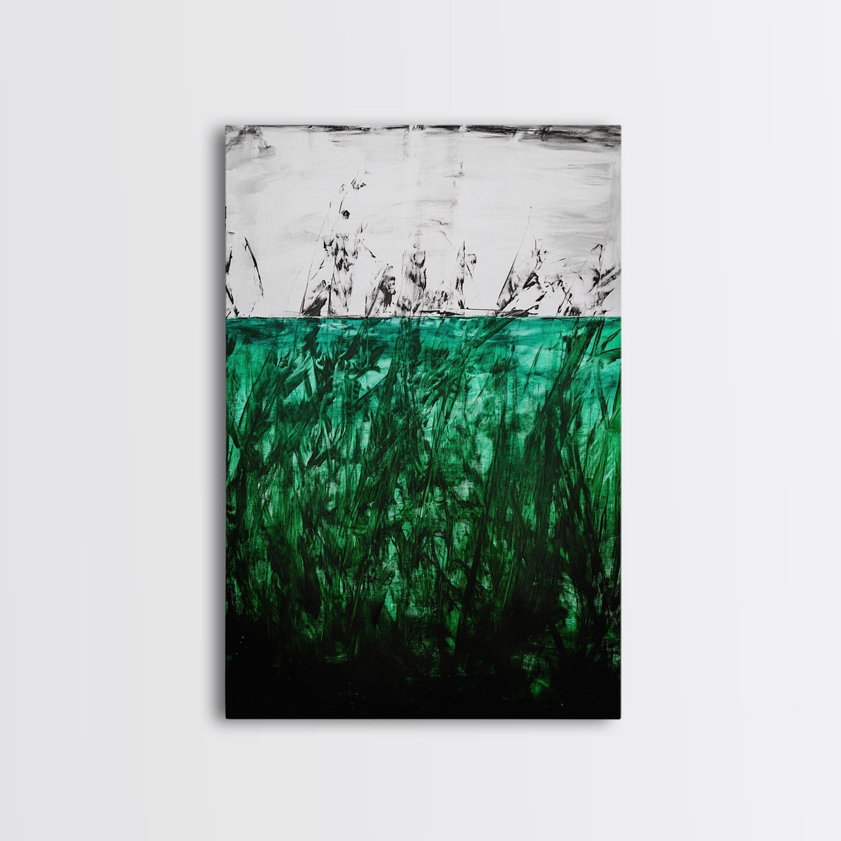 Abstract Grassland, Green Nature Art, Minimalist Botanical Wall Decor, Earthy Modern Print, Framed Canvas Print, Living Room Wall Art