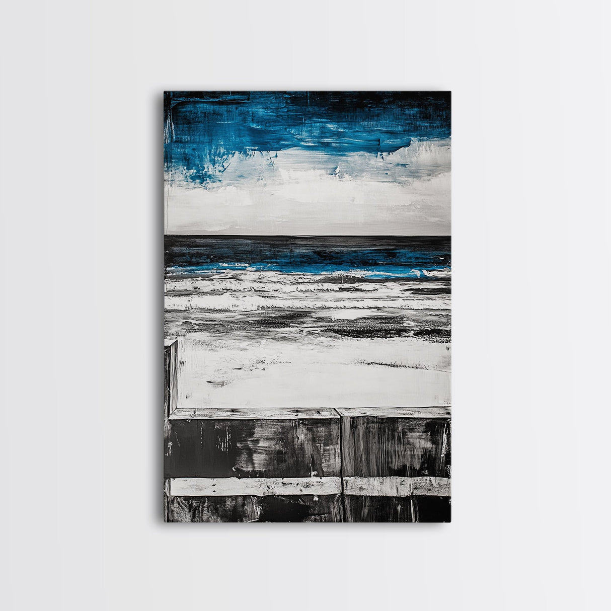 Ocean Horizon, Moody Sky Seascape, Coastal Art Print, Black and White Beach Decor, Modern Home Wall Art, Relaxing Framed Canvas Print