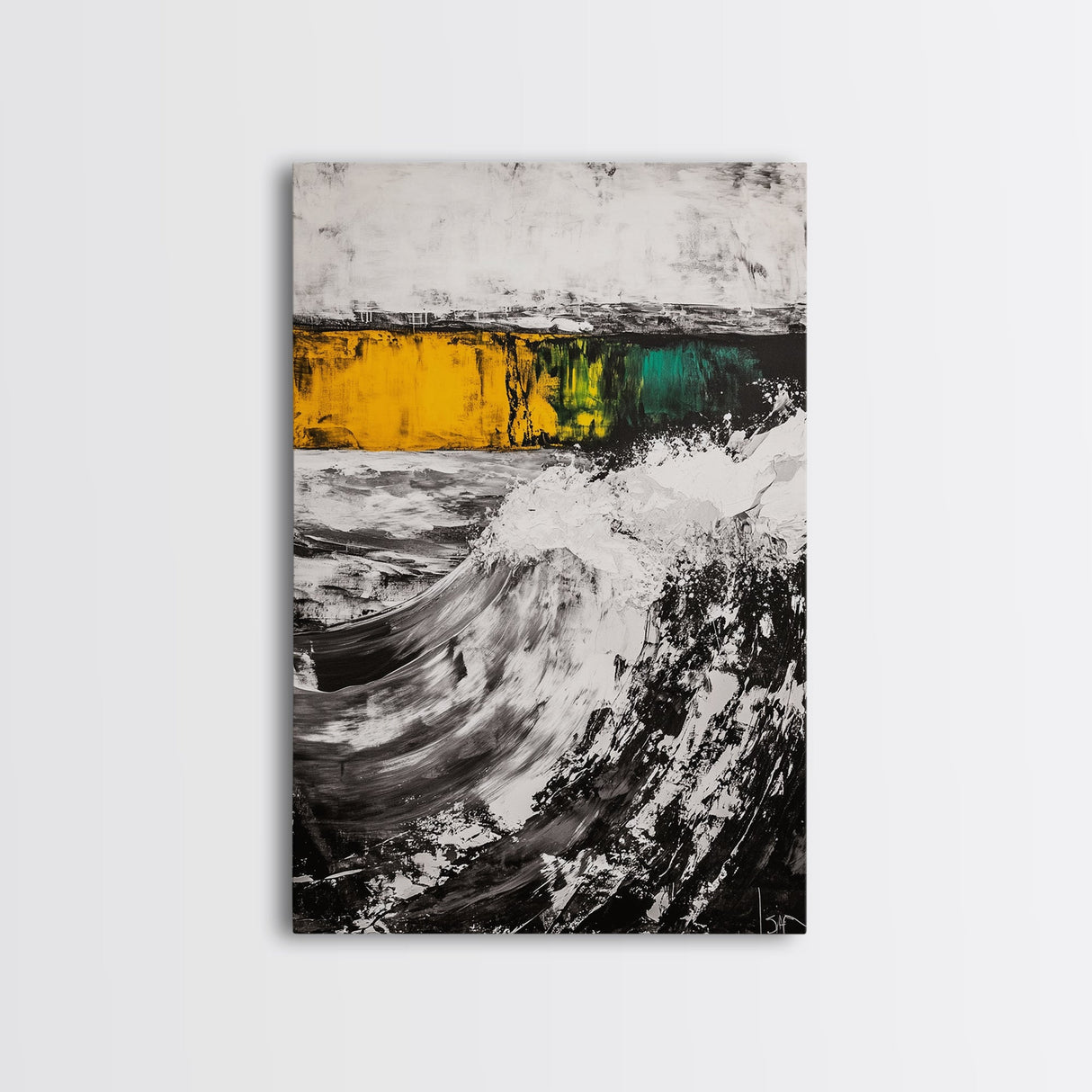 Ocean Waves, Coastal Abstract, White Black Art, Framed Canvas Print, Living Room Decor, Beach House Art, Minimalist Seascape