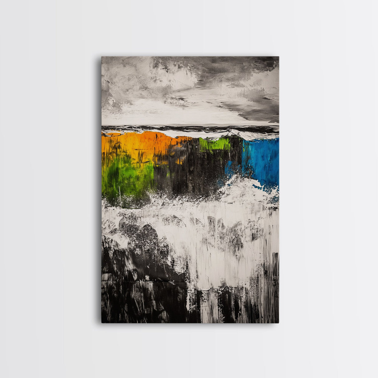 Abstract Ocean, Colorful Waves, Modern Seascape, Framed Canvas Print, Coastal Wall Art, Beach House Decor, Large Wall Art, Sunset Painting