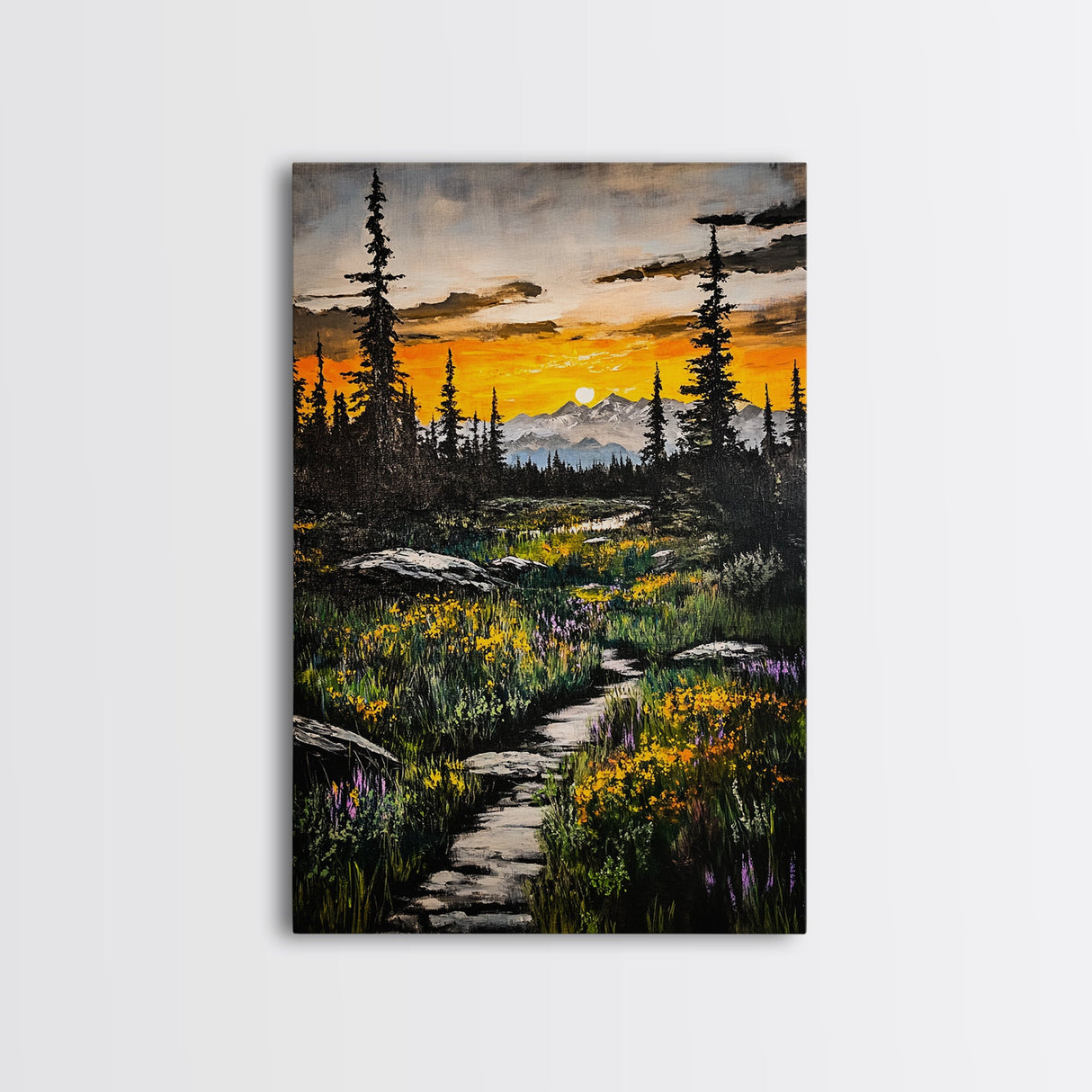 Mountain Sunset, Wilderness Landscape, Nature Wall Art, Outdoor Adventure Print, Framed Canvas Print, Living Room Decor, Cabin Aesthetic