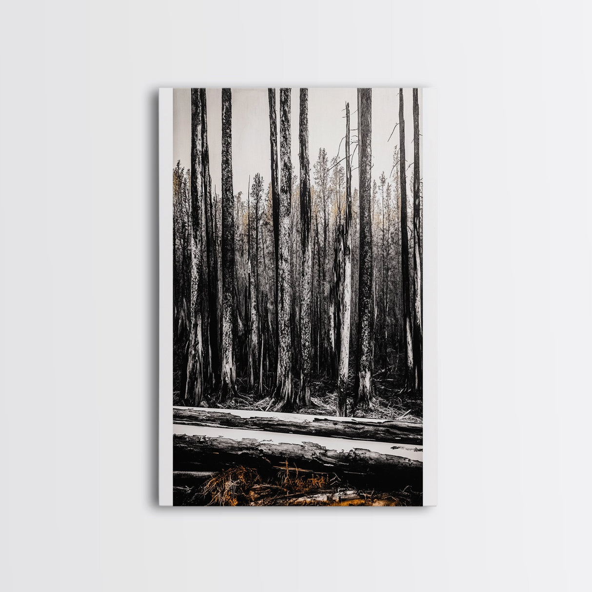 Forest Landscape, Black and White Tree Art, Moody Woodland Scene, Rustic Nature Wall Decor, Cabin Home Artwork, Framed Canvas Print
