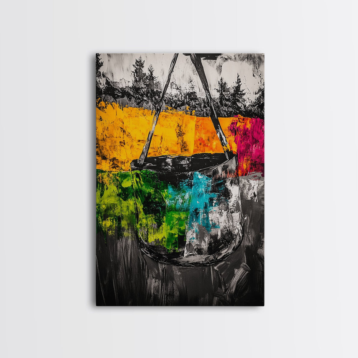 Abstract Swing, Colorful Expressionist Art, Rustic Farmhouse Decor, Unique Framed Canvas Print, Boho Living Room Art, Nature Wall Art