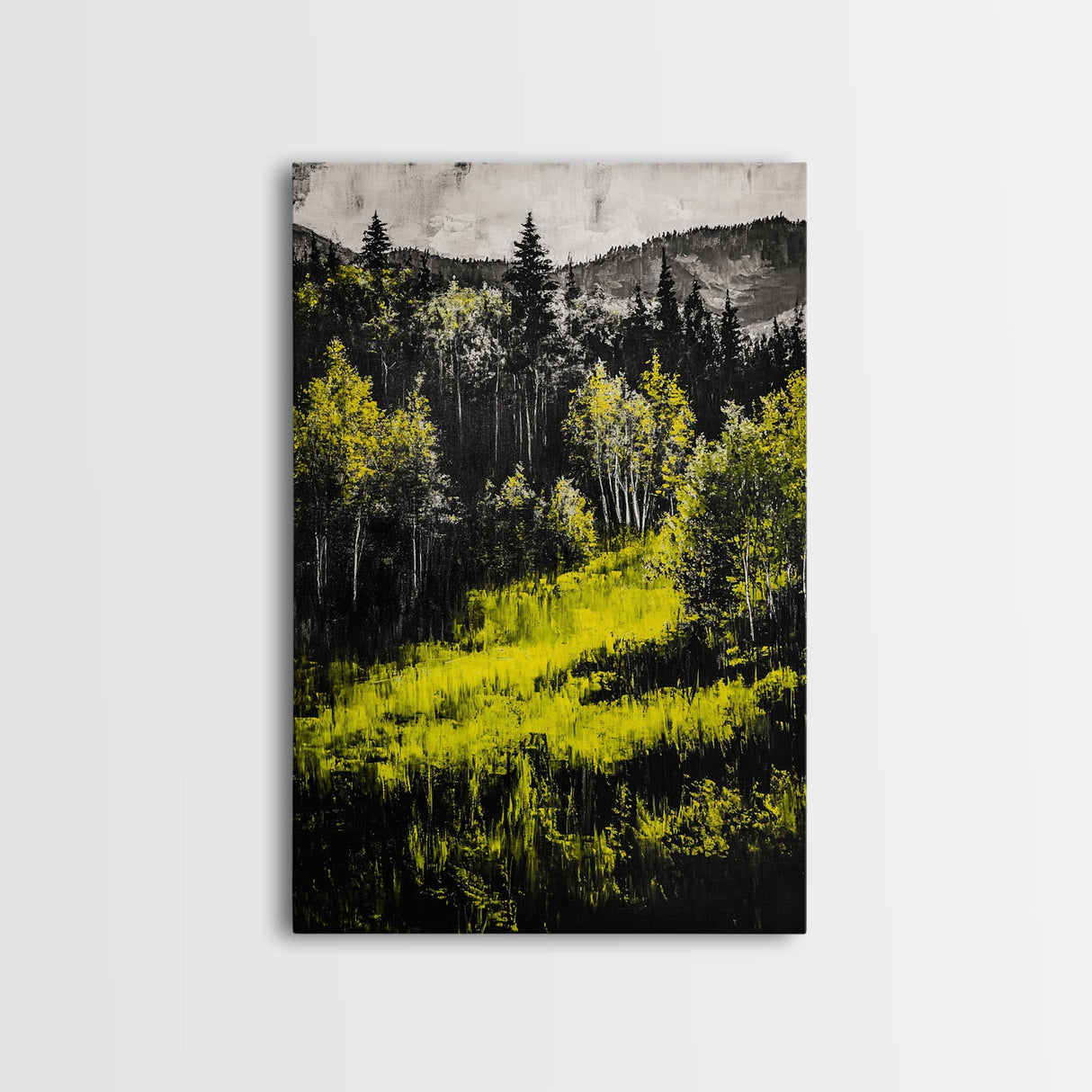 Forest Glow, Golden Trees, Nature Wall Art, Canvas Print, Mountain Landscape, Woodland Scene, Autumn Decor, Cabin Home Style, Moody Tones