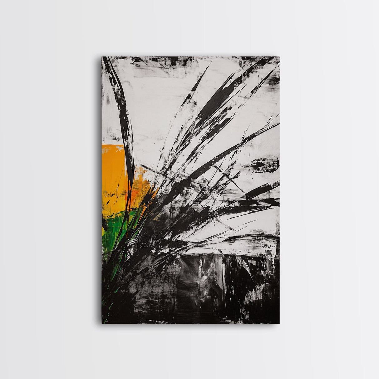 Abstract Grass, Modern Wall Art, Minimalist Home Decor, Framed Canvas Print, Black White Gold, Contemporary Artwork, Bold Design