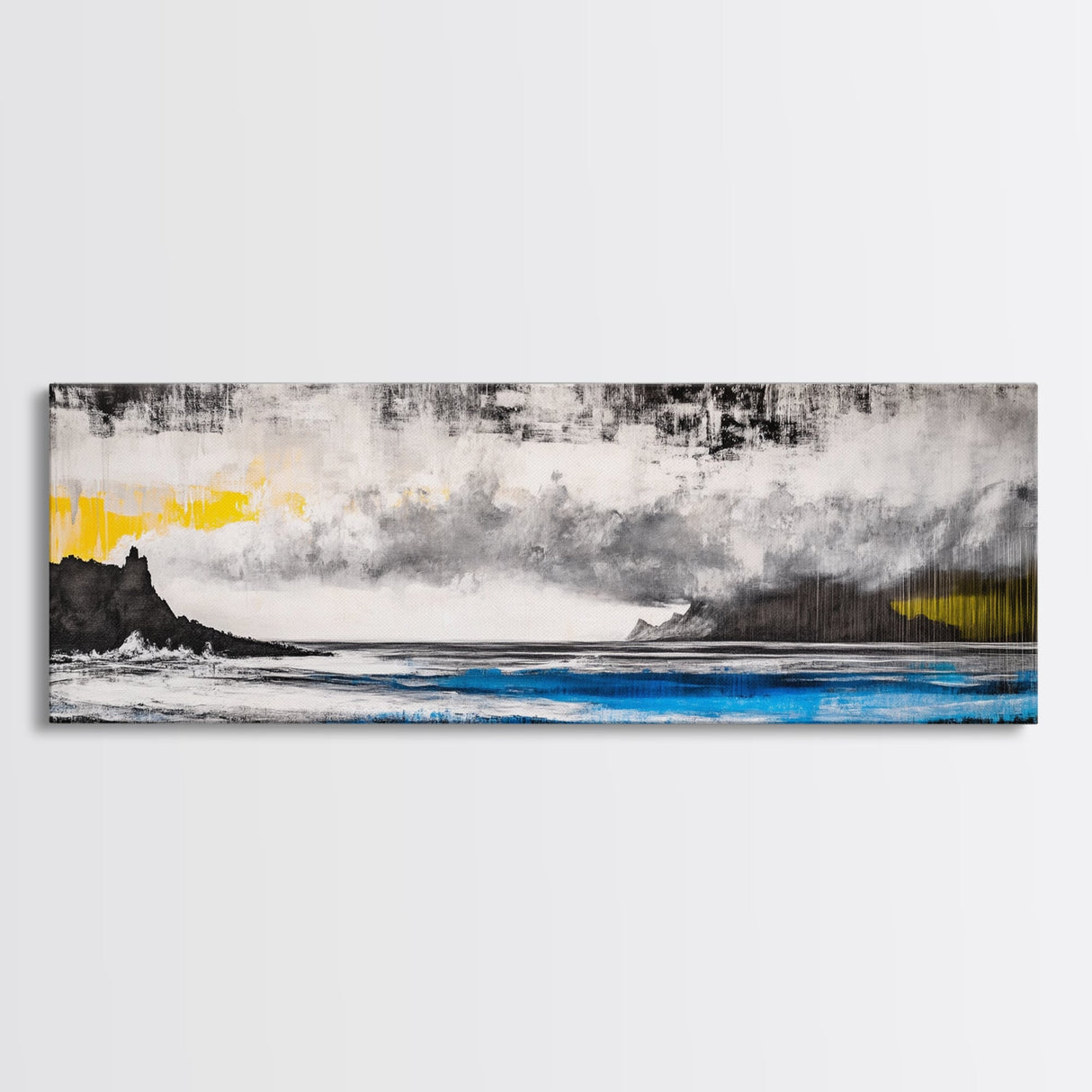 Stormy Ocean, Coastal Scene, Framed Canvas Print, Black and White Wall Art, Dramatic Seascape, Office Decor, Moody Landscape Painting