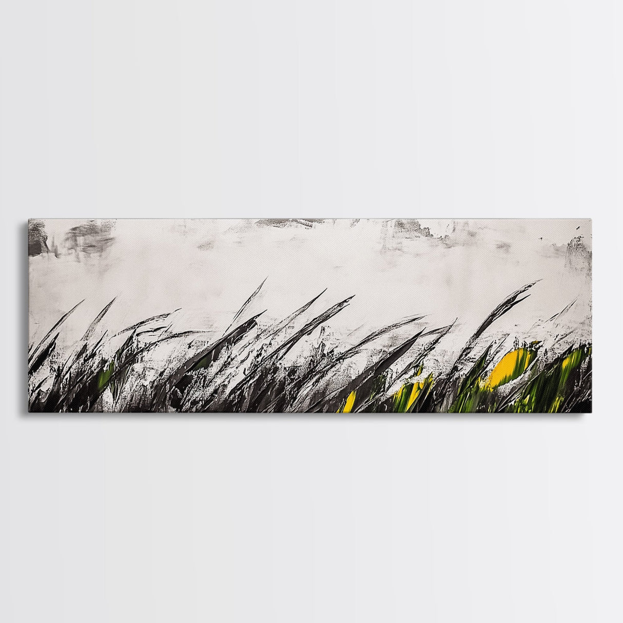 Grassy Field Painting, Minimalist Art, Nature Inspired, Modern Wall Decor, Black and White Art, Framed Canvas Print, Office Wall Art