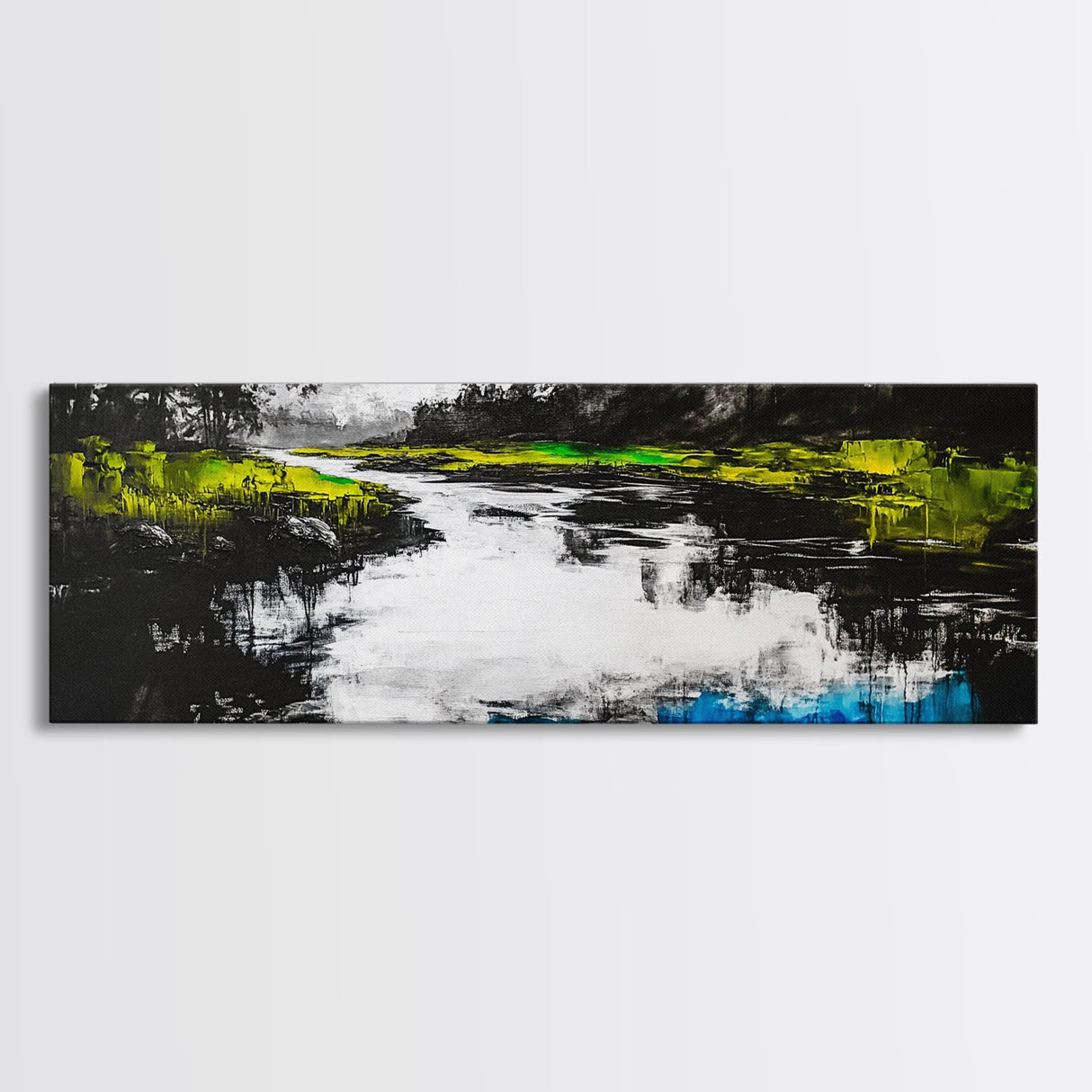 Moody River, Green Forest, Reflective Water, Canvas Print, Nature Wall Art, Tranquil Landscape, Modern Home Decor, Living Room Art
