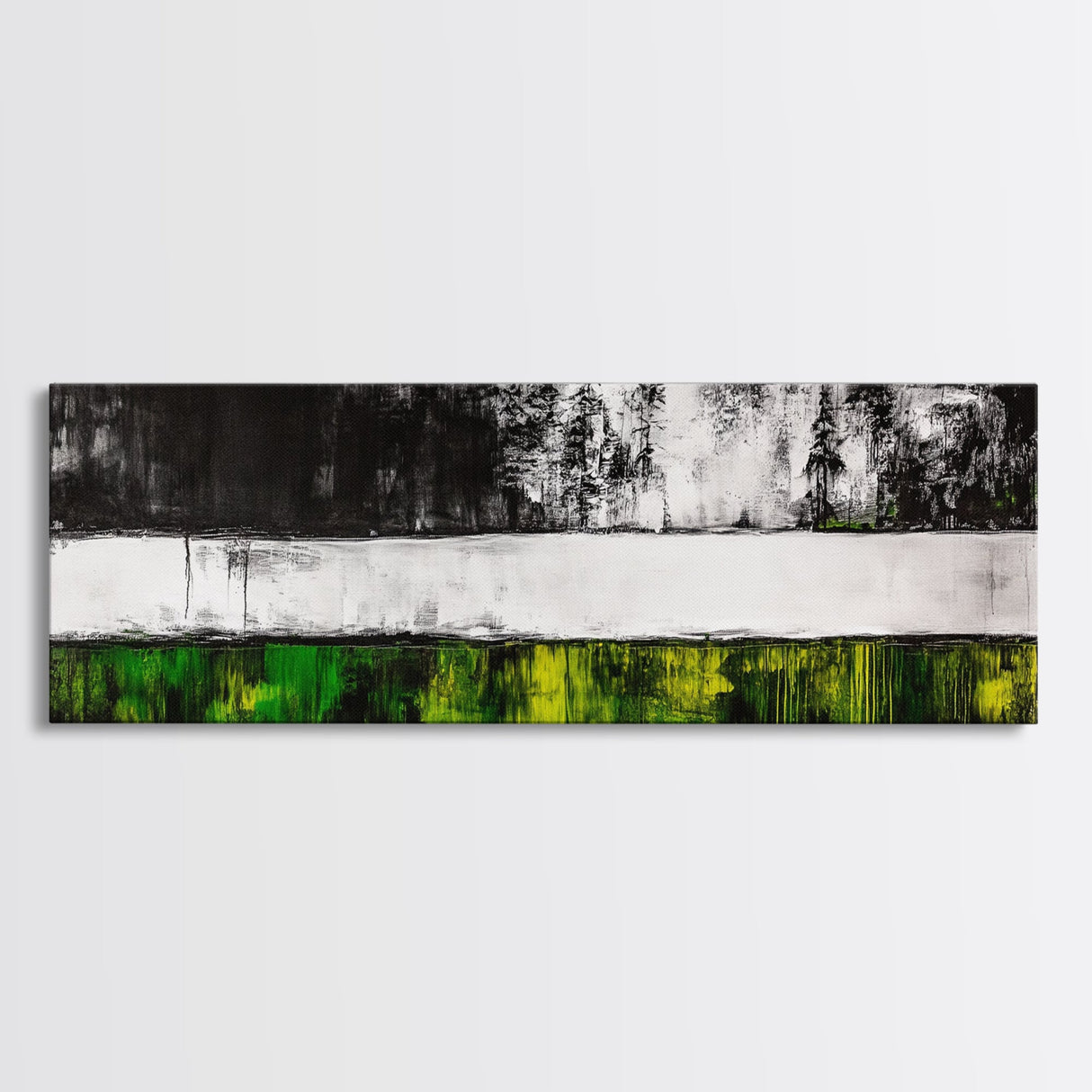 Green Field, Monochrome Forest, Abstract Landscape, Modern Canvas Print, Framed Canvas Print, Minimalist Nature Art, Living Room Wall Decor