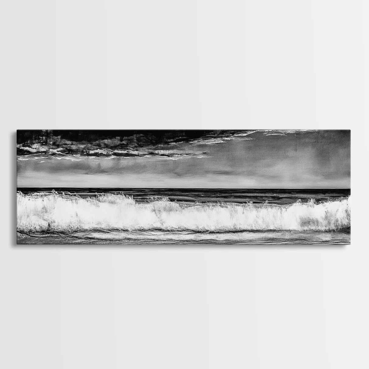 Ocean Waves Painting, Black and White Seascape, Coastal Wall Art, Nautical Beach Decor, Modern Minimalist Style, Framed Canvas Print