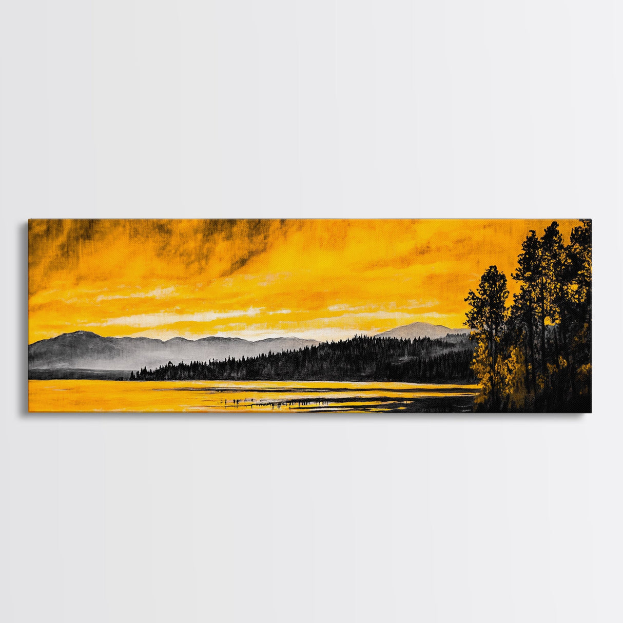 Golden Horizon, Scenic Lake Print, Nature Artwork, Canvas Print, Rustic Home Decor, Large Wall Art, Fall Landscape