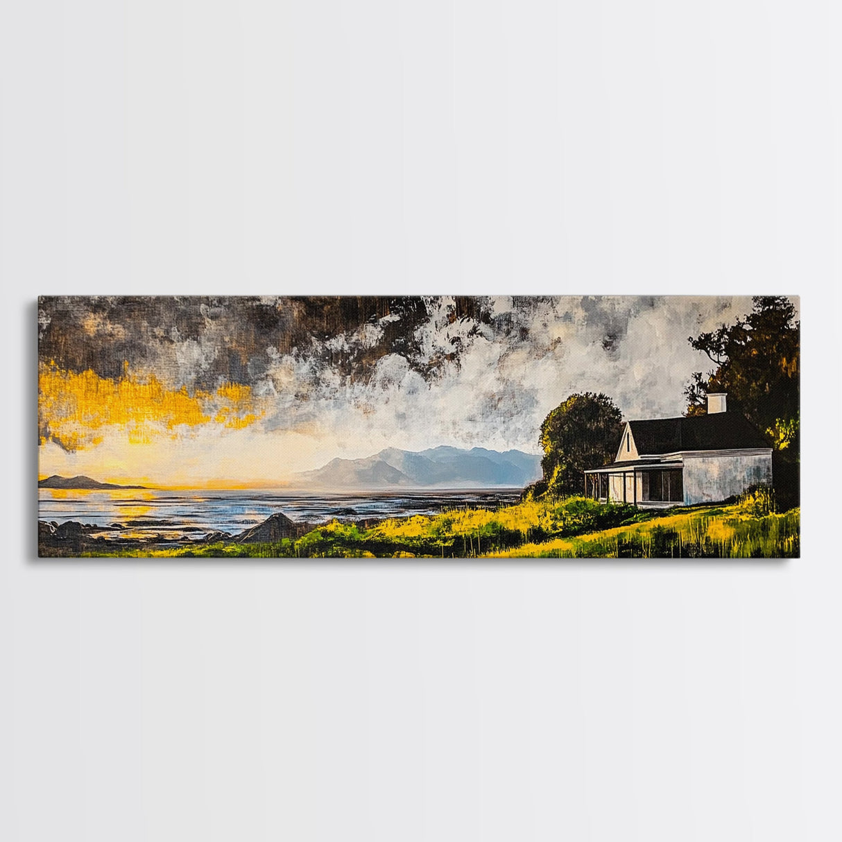 Stormy Coast, Dramatic Seascape, Beach House Painting, Cloudy Ocean, Framed Canvas Print, Moody Wall Art, Modern Decor