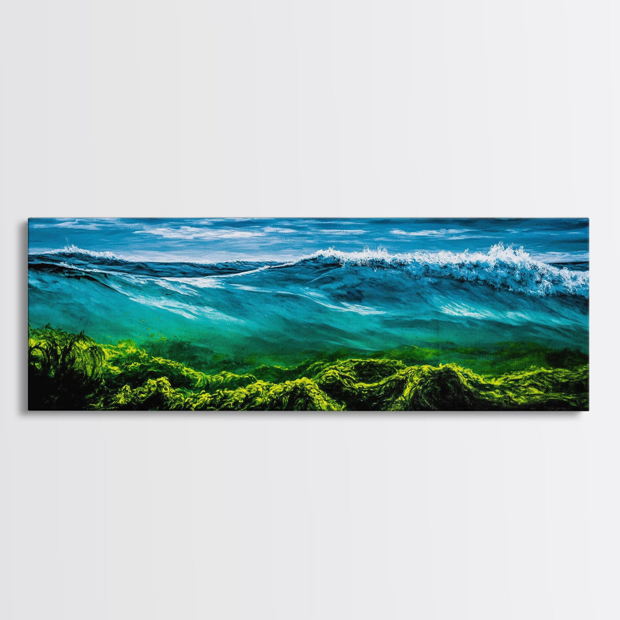 Ocean Wave, Deep Blue Seascape, Underwater Scene, Green and Blue, Coastal Home Decor, Tropical Wall Art, Framed Canvas Print