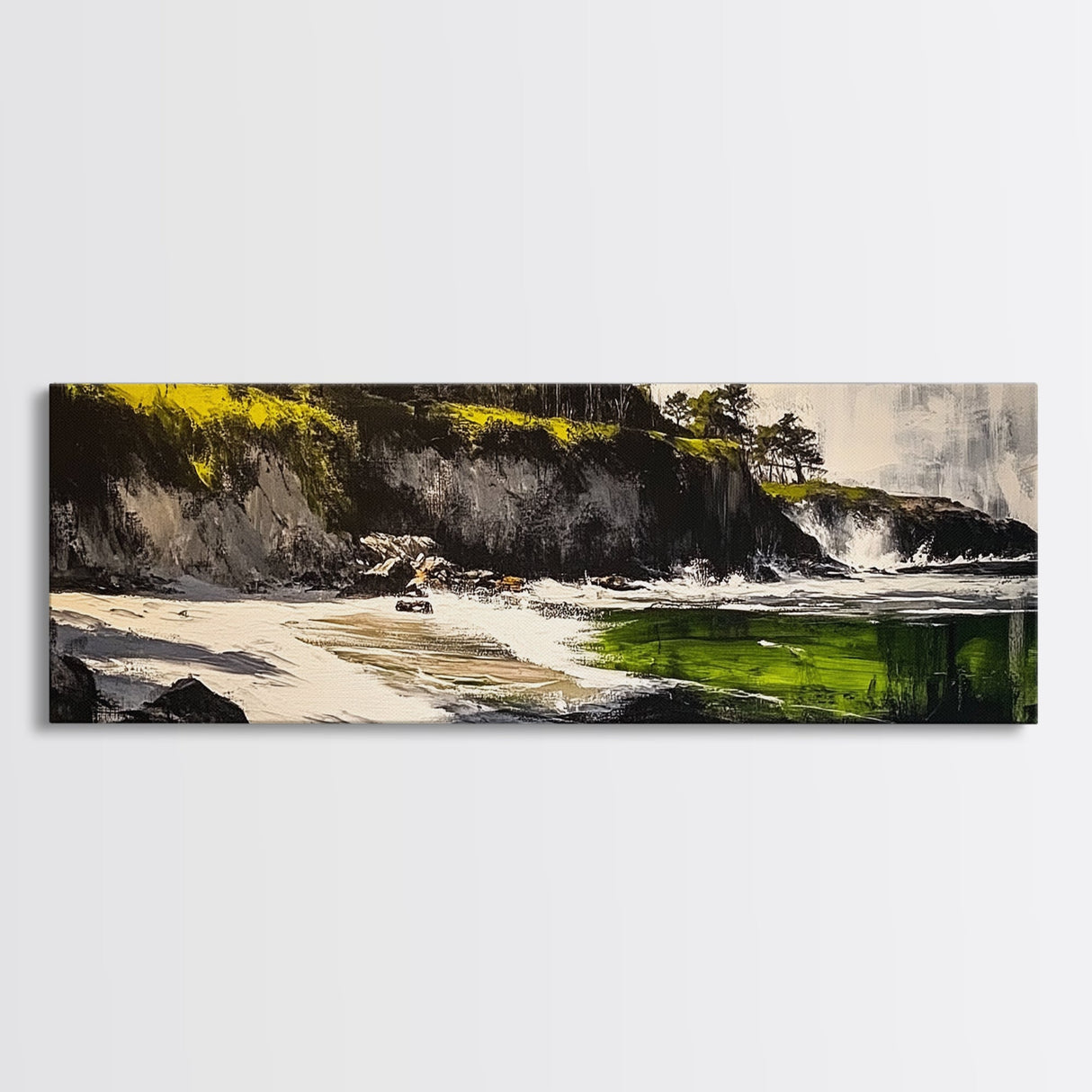 Hidden Cove, Green Waters, Peaceful Beach Scene, Canvas Print, Coastal Landscape Art, Office Wall Art, Tranquil Home Decor