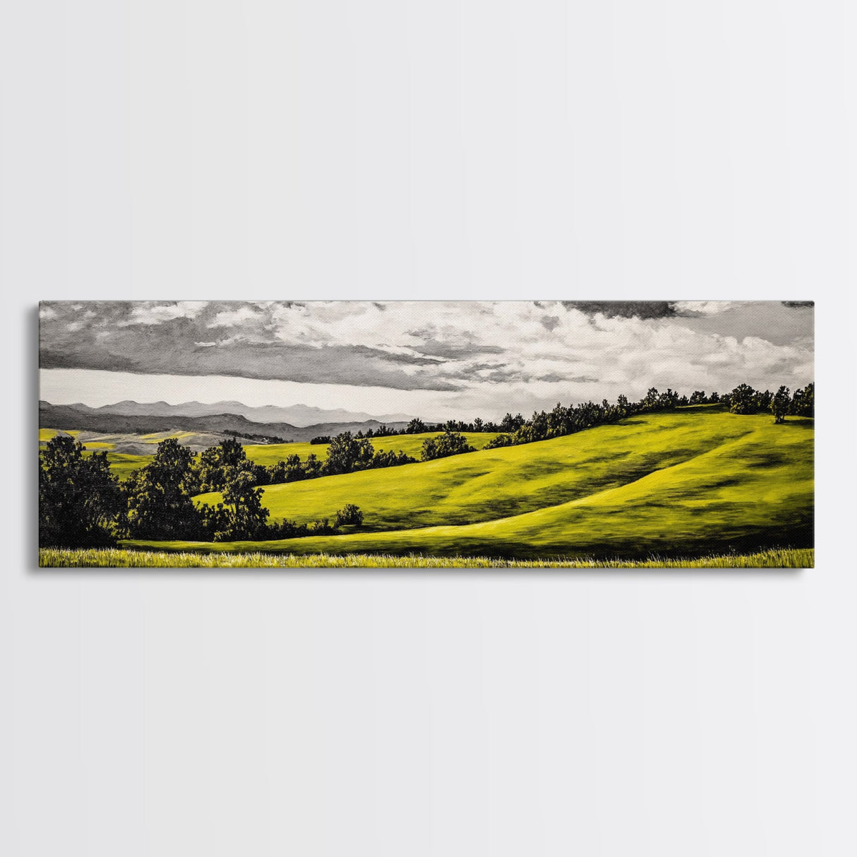 Rolling Hills, Countryside Landscape, Green Fields, Framed Canvas Print, Rural Wall Art, Nature Scene, Pastoral Painting, Home Office Art