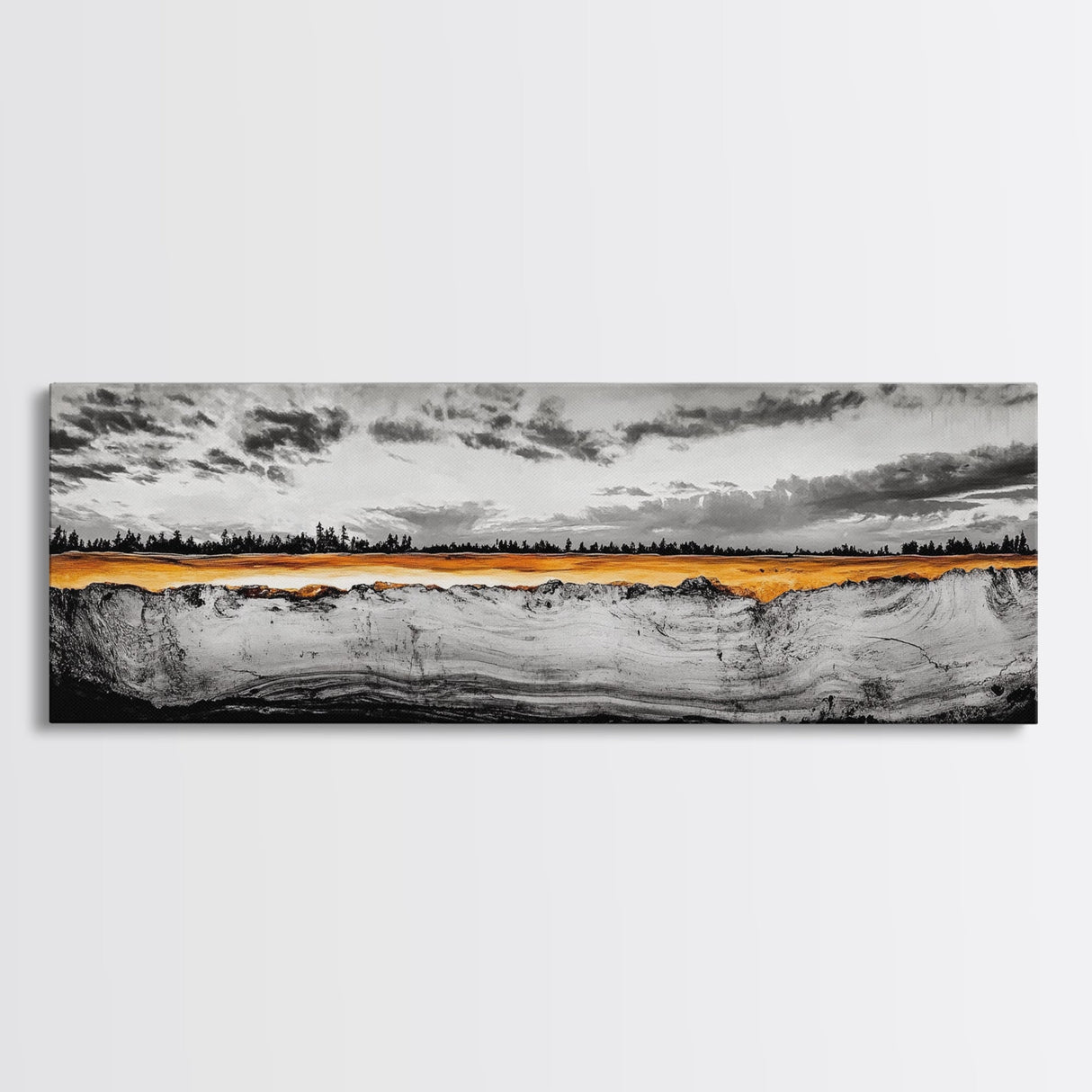 Golden Horizon, Dramatic Sky, Minimalist Landscape, Framed Canvas Print, Neutral Wall Art, Modern Office Decor, Large Wall Hanging
