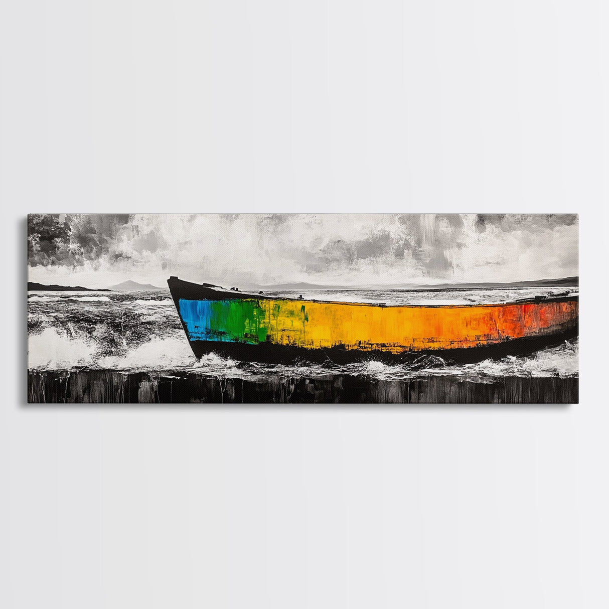 Vibrant Boat, Nautical Art, Abstract Seascape, Colorful Wall Art, Living Room Art, Coastal Home Decor, Framed Canvas Print