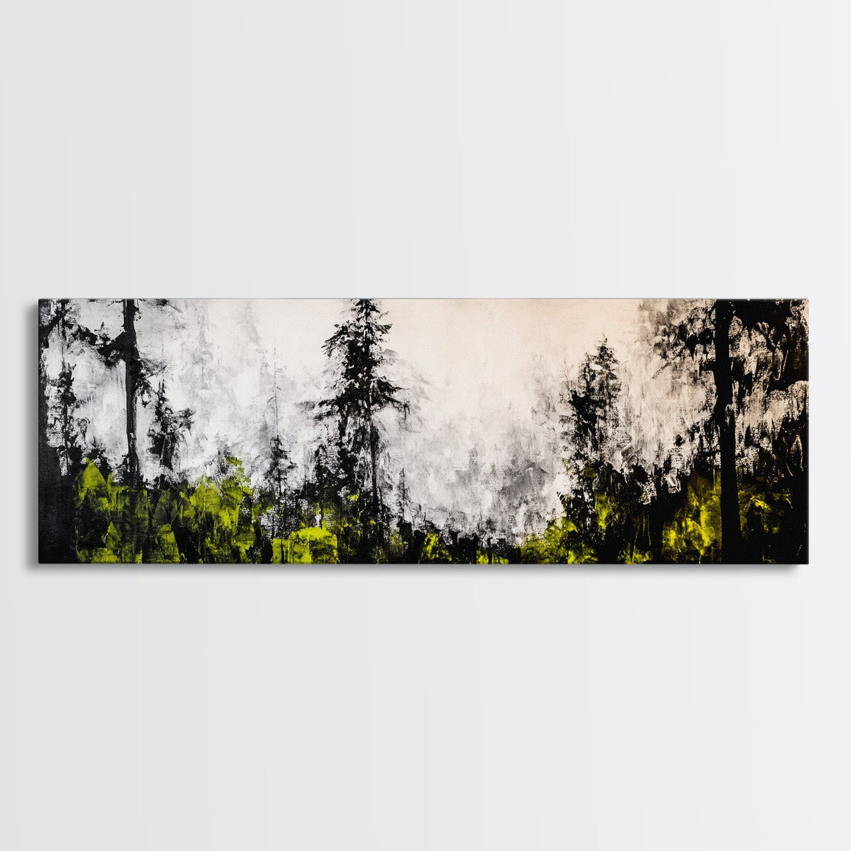 Misty Forest Painting, Black and White Landscape, Abstract Nature Art, Modern Minimalist Wall Art, Monochrome Decor, Framed Canvas Print