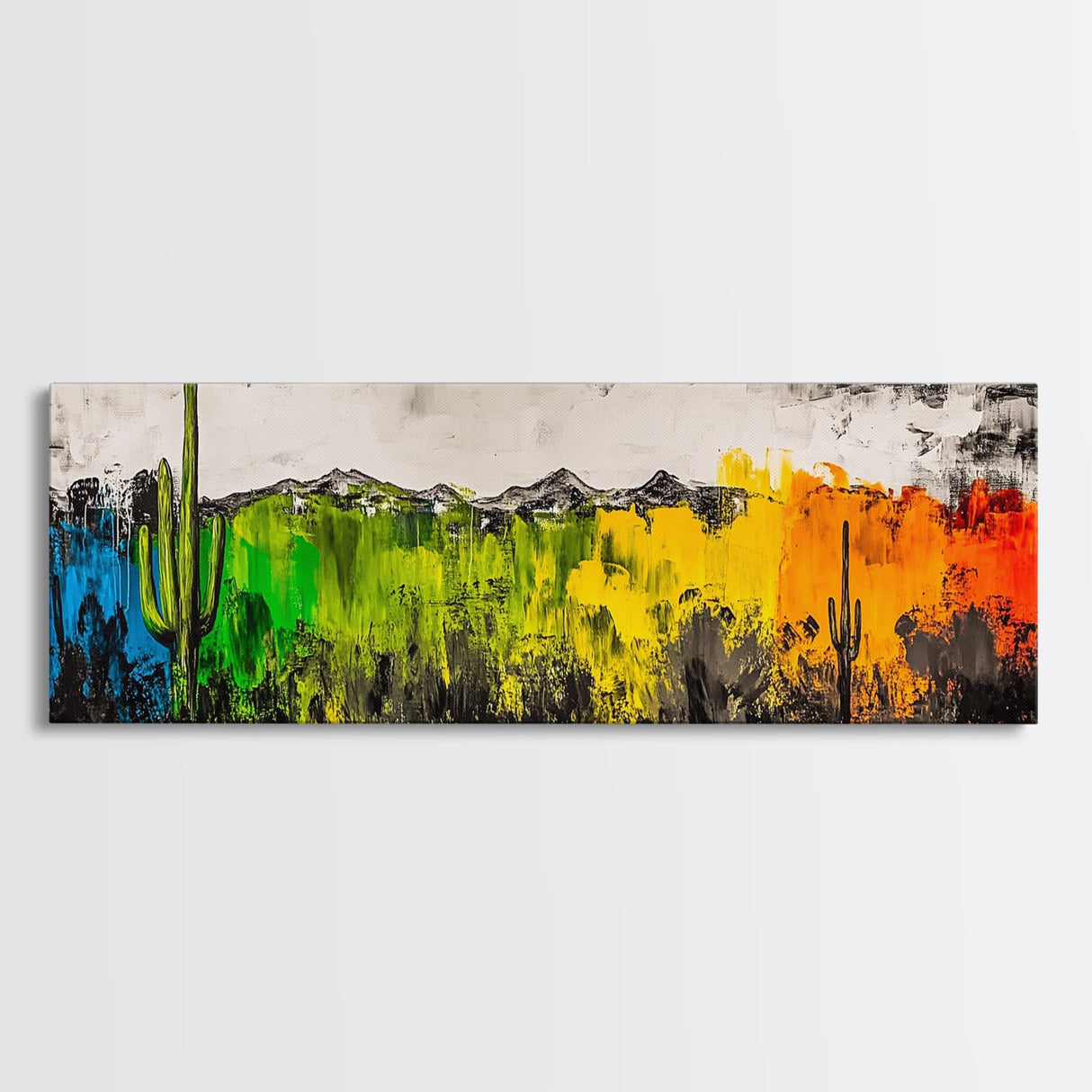 Desert Cactus, Colorful Southwest Art, Boho Wall Decor, Rustic Western Style, Abstract Painting, Framed Canvas Print, Living Room Wall Art