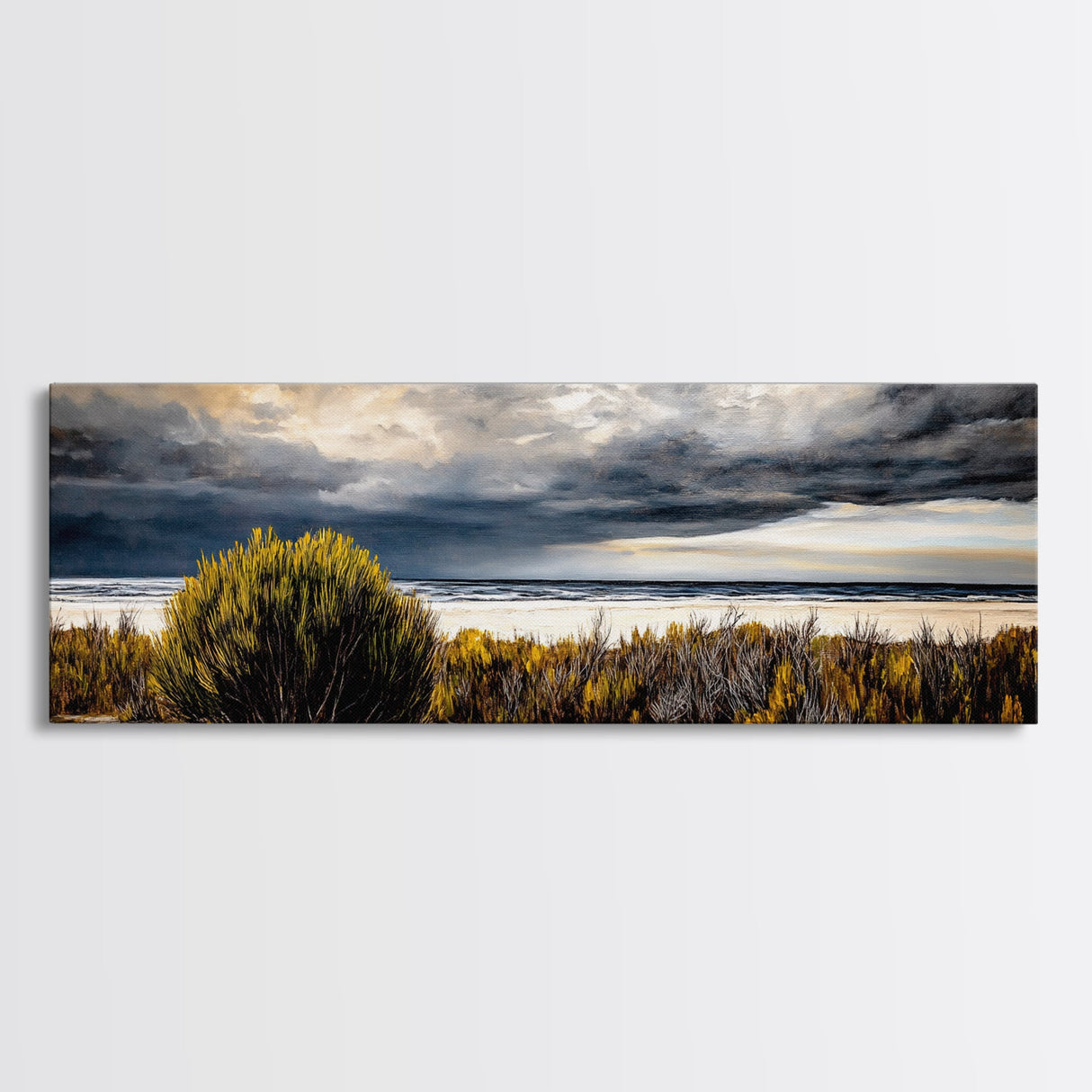 Stormy, Coastal Landscape, Seascape, Beach, Framed Canvas Print, Large Wall Art, Modern Painting, Ocean Decor, Bedroom Wall Art, Moody Art