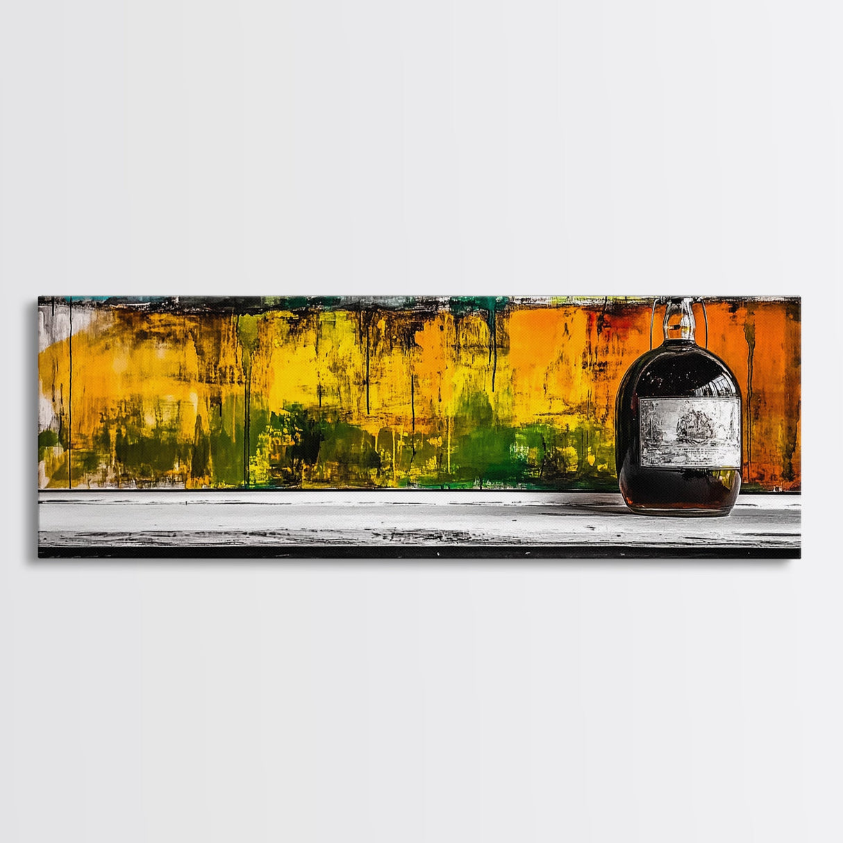 Whiskey Bottle, Abstract Bar Art, Rustic Decor, Framed Canvas Print, Liquor Wall Art, Modern Kitchen Art, Fall Wall Art