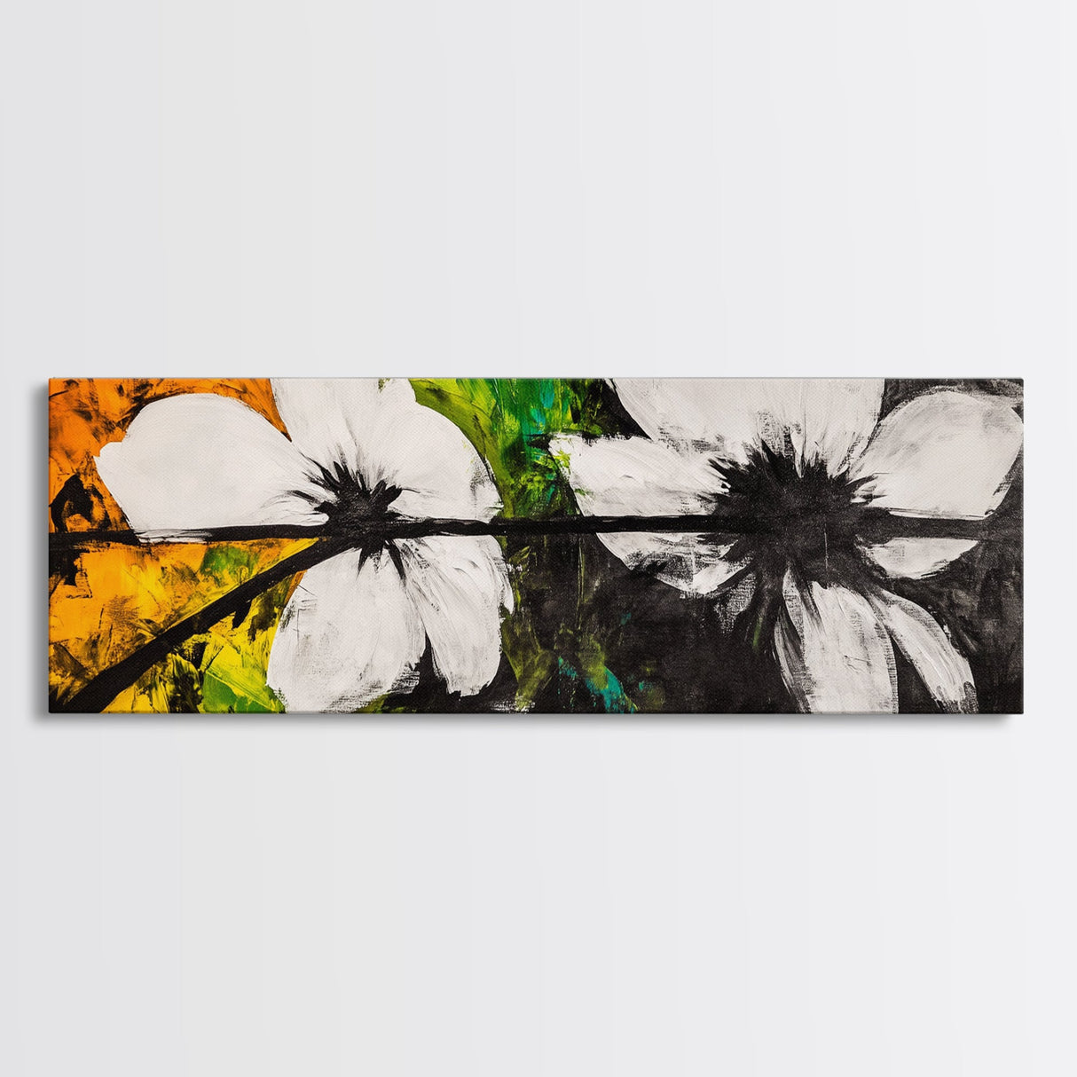 Floral Art, Black and White Flowers, Modern Botanical Art, Framed Canvas Print, Minimalist Wall Art, Bedroom Decor