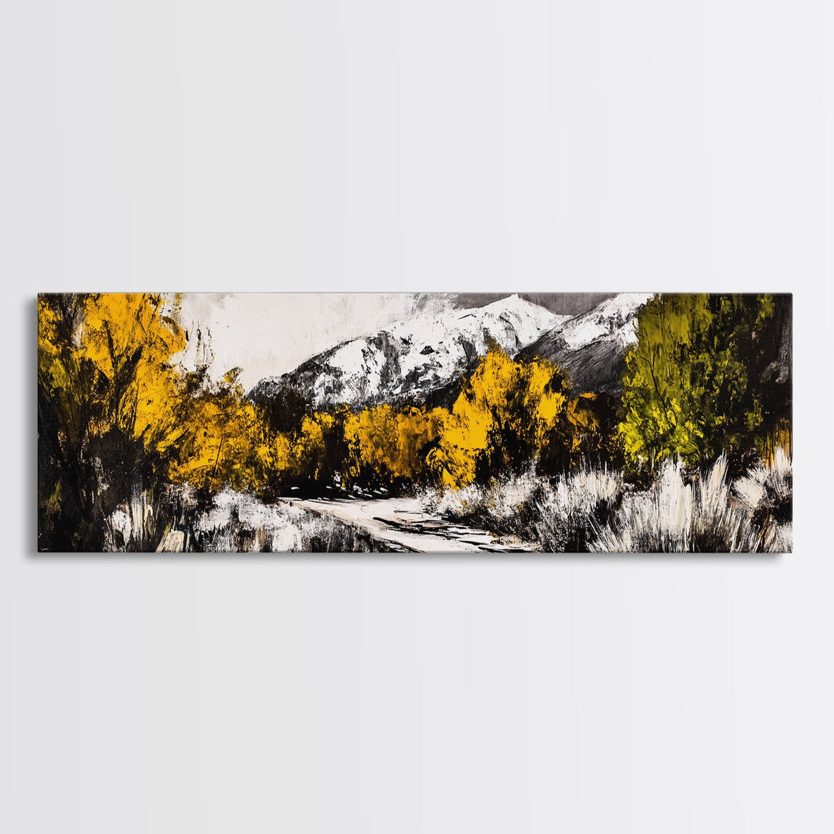 Autumn Forest Scene, Yellow Tree Painting, Rustic Nature Print, Cozy Living Room Wall Decor, Large Canvas Print, Framed Canvas Print