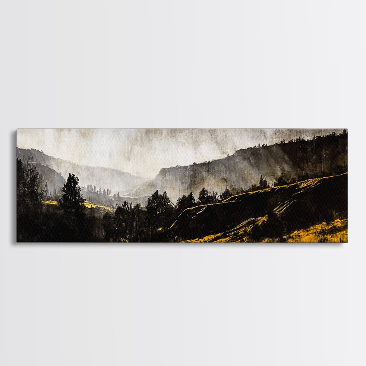 Misty Valley, Rustic Mountain, Moody Landscape, Nature Wall Art, Framed Canvas Print, Cabin Decor, Boho Art, Adventure Inspired Decor