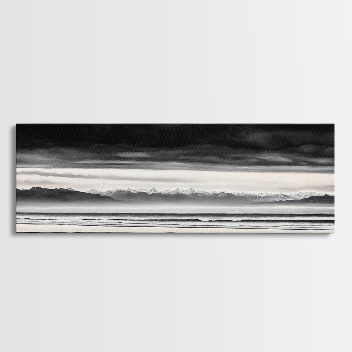 Stormy Mountains, Black and White Art, Monochrome Landscape, Modern Wall Decor, Framed Canvas Print, Nature Inspired, Minimalist Home Art