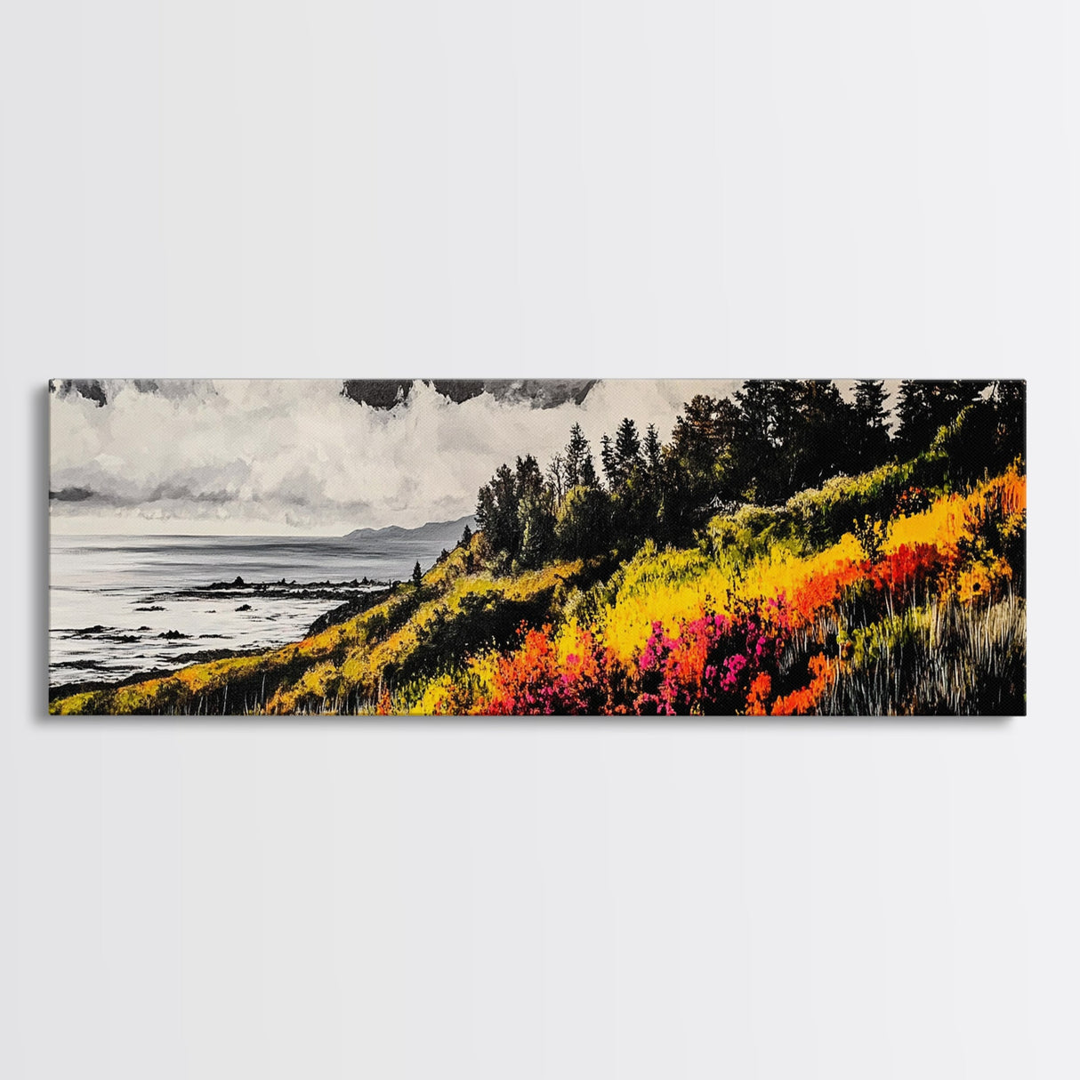Coastal Landscape, Vibrant Seascape Print, Ocean Sunset Art, Modern Beach House Decor, Colorful Canvas Print, Framed Canvas Print