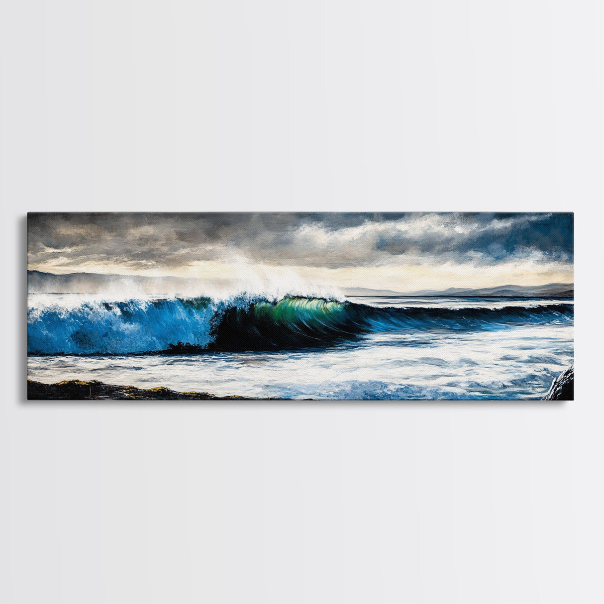Powerful Ocean Wave, Realistic Seascape Art, Blue Water Wall Decor, Coastal Living Room Art, Surfer Beach Print, Framed Canvas Print