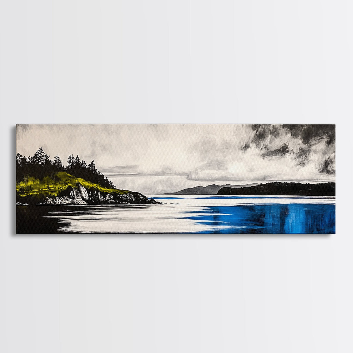 Dramatic Seascape Art, Black and White Ocean Painting, Moody Landscape Print, Nautical Wall Decor, Modern Home Art, Framed Canvas Print