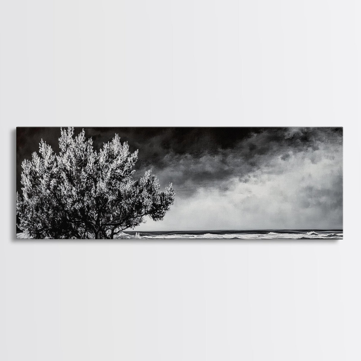 Monochrome Tree Art, Dramatic Nature Painting, Black and White Wall Decor, Minimalist Forest Print, Modern Office Art, Framed Canvas Print