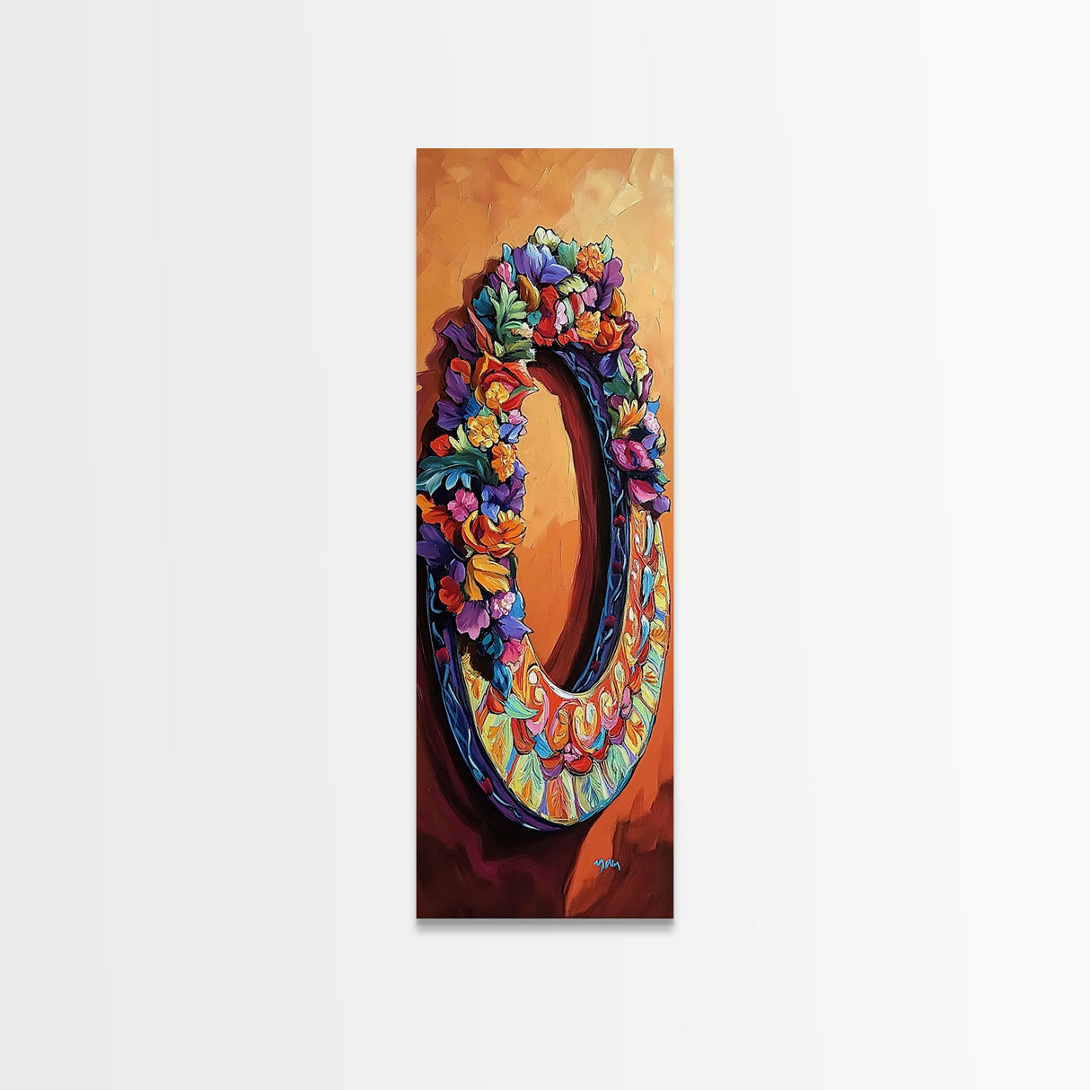 Autumn, Floral, Wreath, Decor, Framed Canvas Print, Fall boho wall art, rustic kitchen decor, entryway farmhouse painting, cozy orange tones