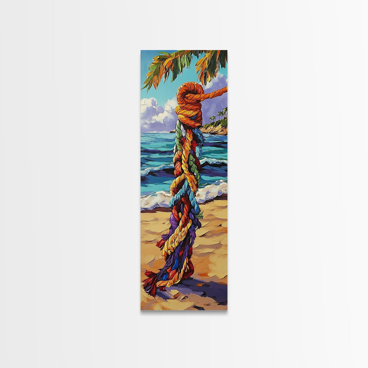 Beach, Rope, Colorful, Tropical, Framed Canvas Print, Nautical Wall Art, Coastal Boho Decor, Beach House Accent, Bright Living Room Art