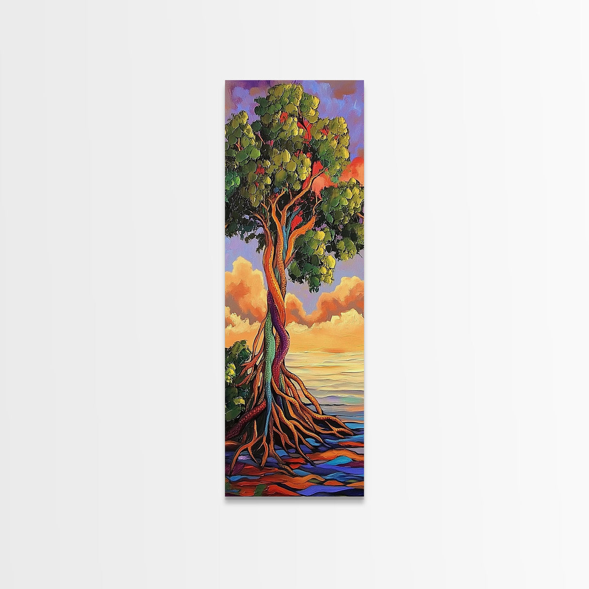 Tree, Roots, Vibrant, Landscape, Framed Canvas Print mystical rainbow tree artwork colorful nature themed office wall art spiritual gift