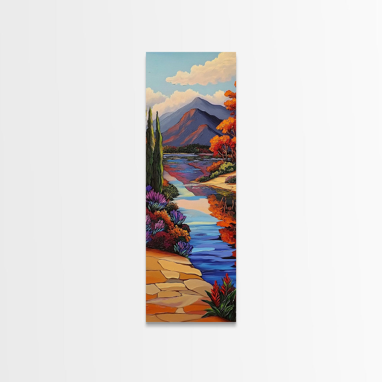 Scenic, Autumn, River, Tranquility, Framed Canvas Print with colorful fall reflections, rustic country wall art, cabin art, office decor