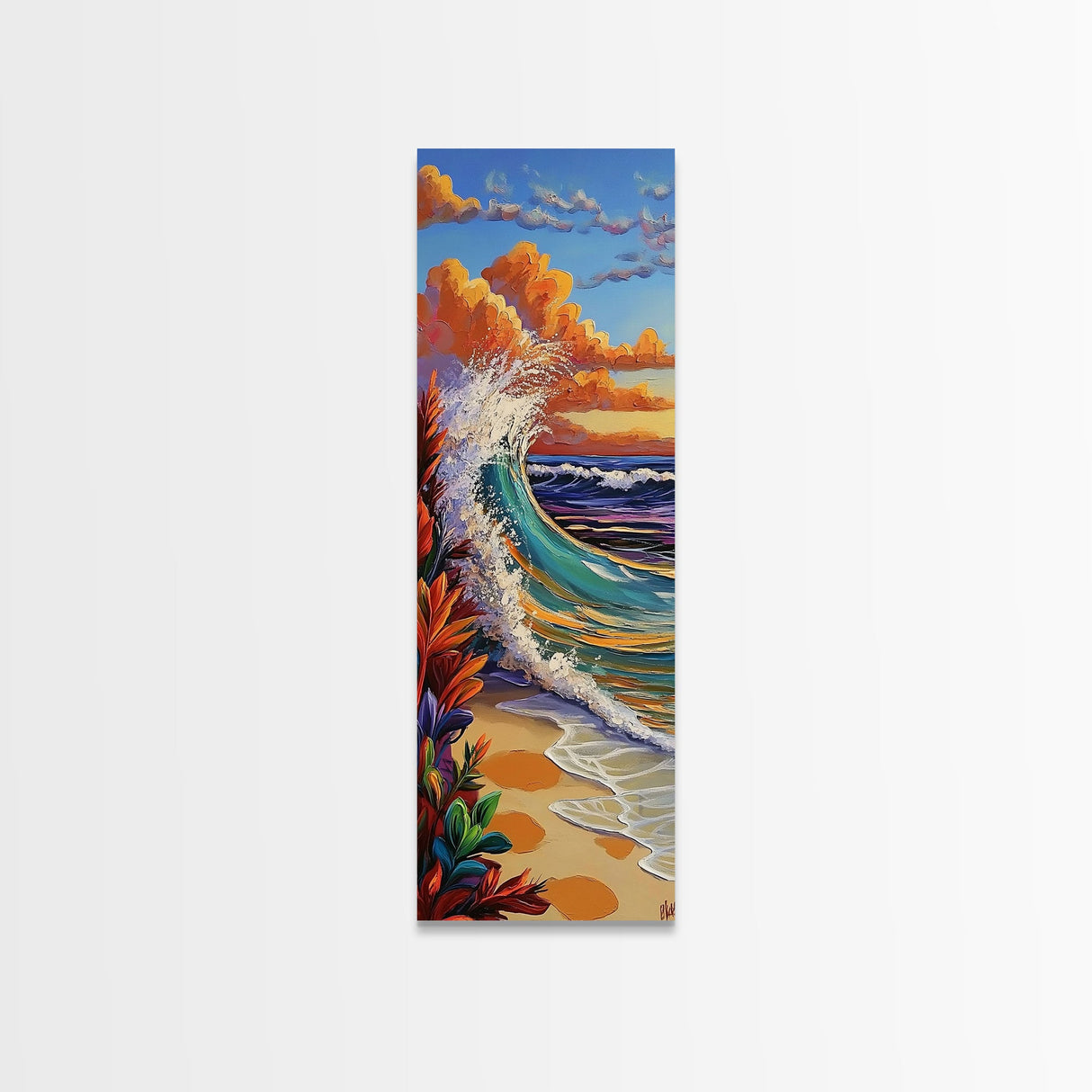Sunset, Ocean, Wave, Surf, Canvas Print, Coastal Wall Art, Tropical Beach Painting, Bathroom Decor, Boho Nautical Vibes