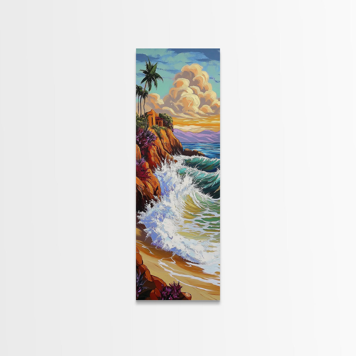 Tropical, Cliff, Ocean, Sunset, Canvas Print, Coastal Living Room Art, Colorful Seascape, Beach House Wall Art, Island Vibe Decor