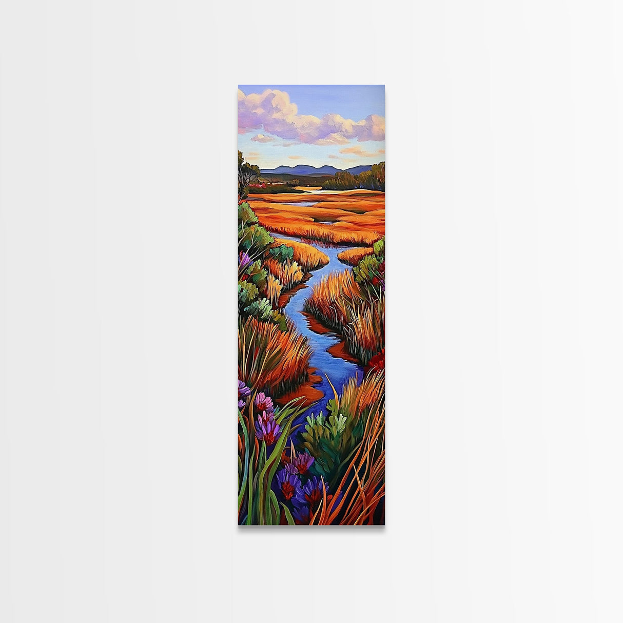 Autumn River, Landscape, Nature Scene Framed Canvas Print, Rustic Fall Art, Living Room Wall Decor, Colorful Country Landscape Painting
