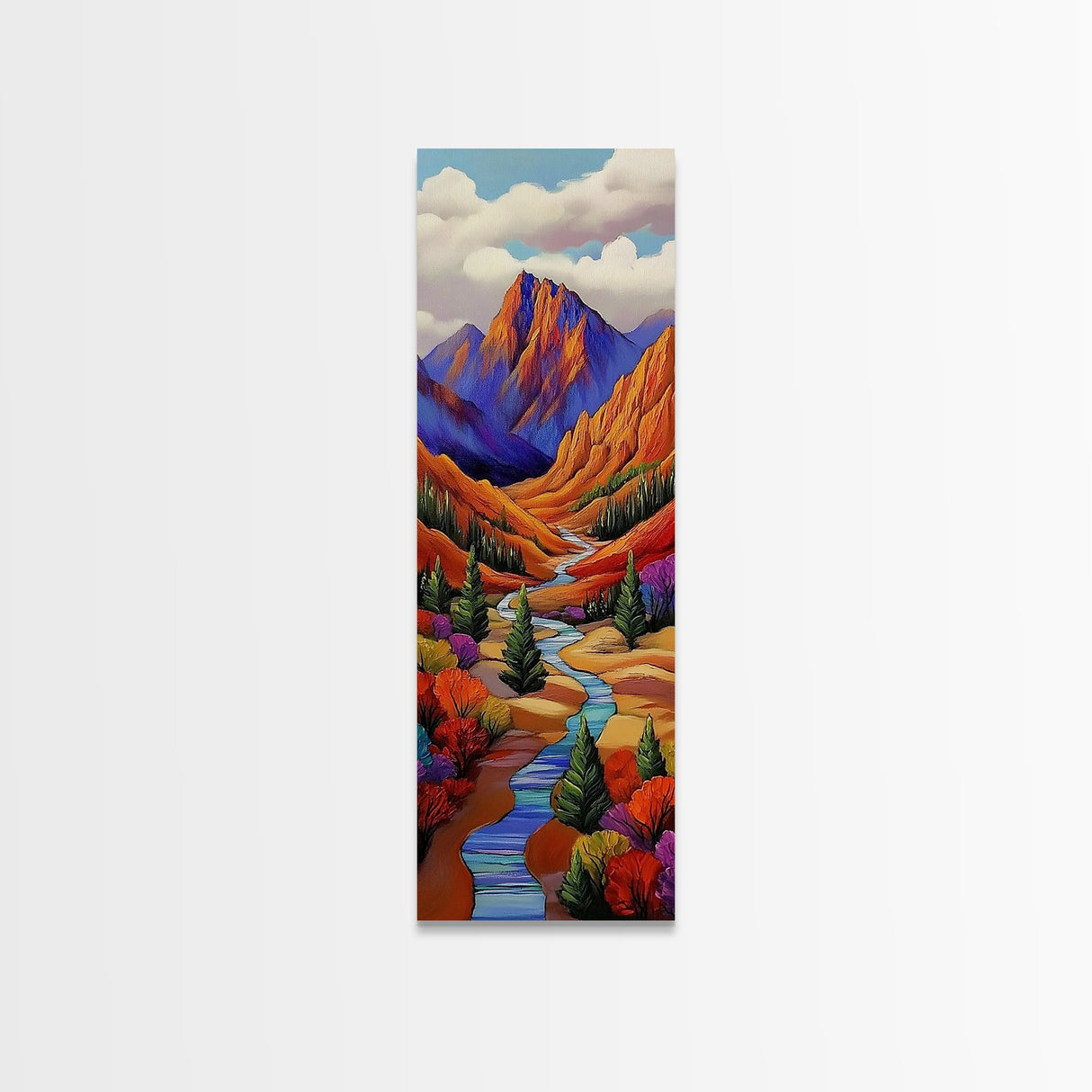 Autumn River, Bold Mountains, Canyon, Nature Wall Decor, Framed Canvas Print, Fall Living Room Art, Colorful Landscape Style