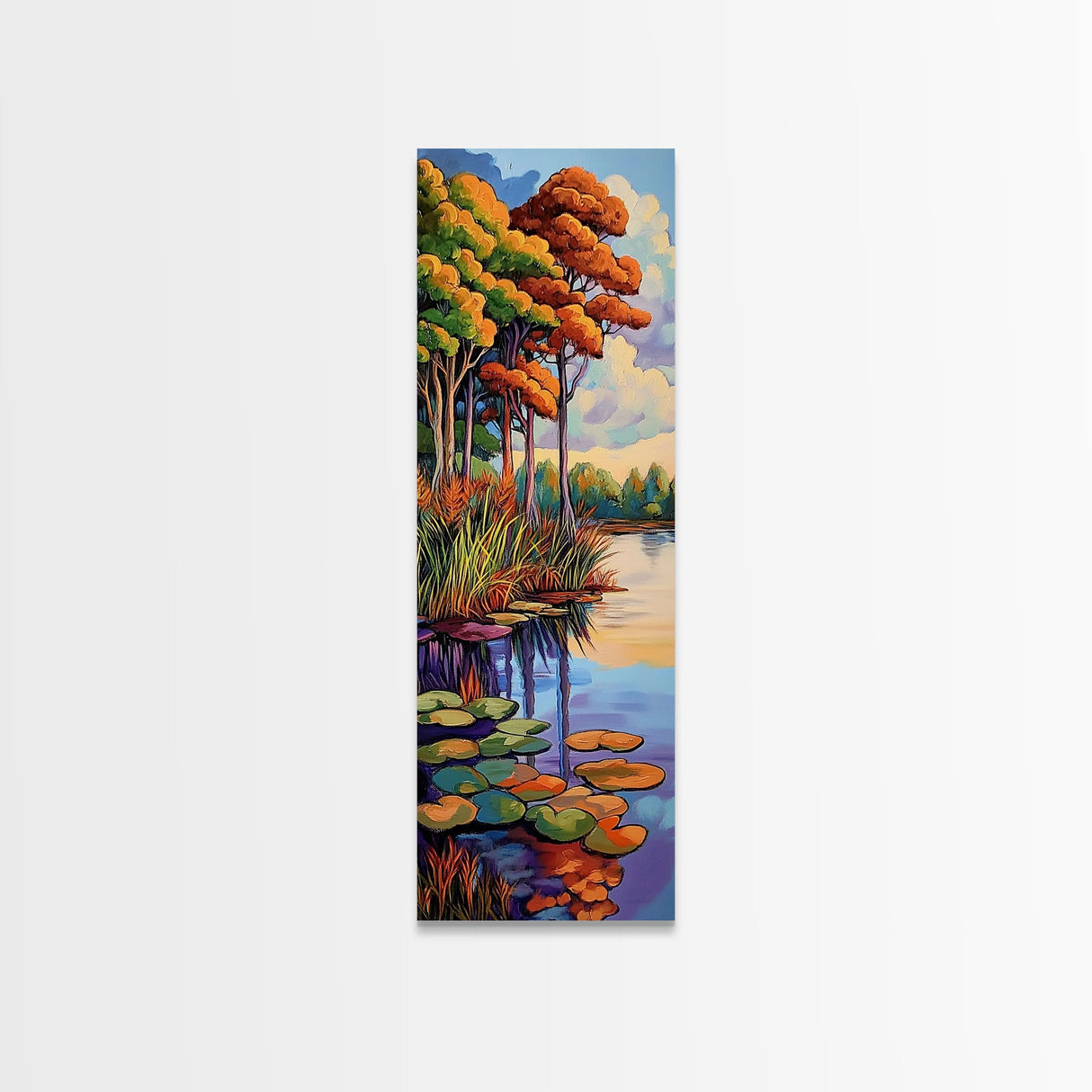 Autumn Trees, Pond, Framed Canvas Print, Fall Landscape Wall Art, Rustic Home Decor, Nature Lover Gift, Living Room Woodland Scene
