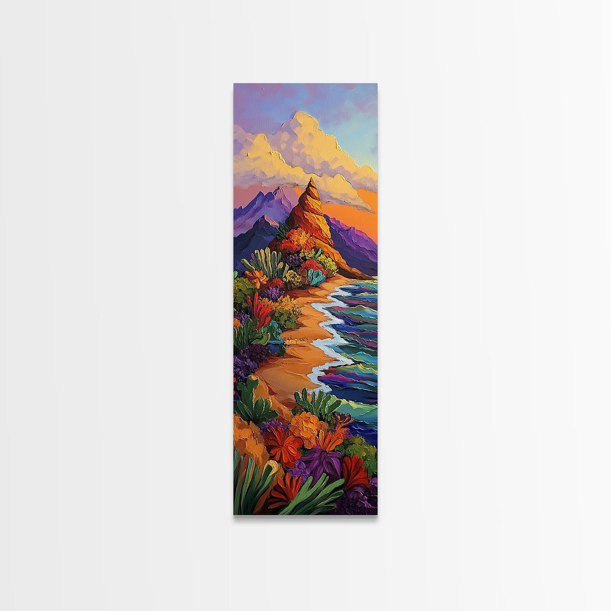 Desert Bloom, Cactus Garden, Colorful Mountain Art, Framed Canvas Print, Vibrant Southwestern Wall Decor, Fall Living Room Accent