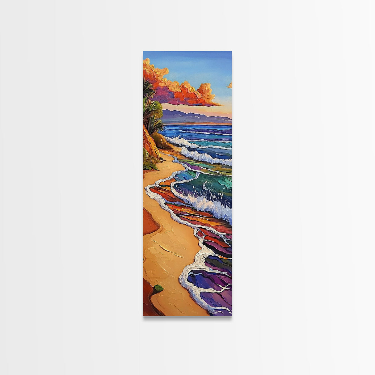Rainbow Beach, Shoreline, Waves, Framed Canvas Print, abstract seascape, boho coastal art, modern living room beach wall decor