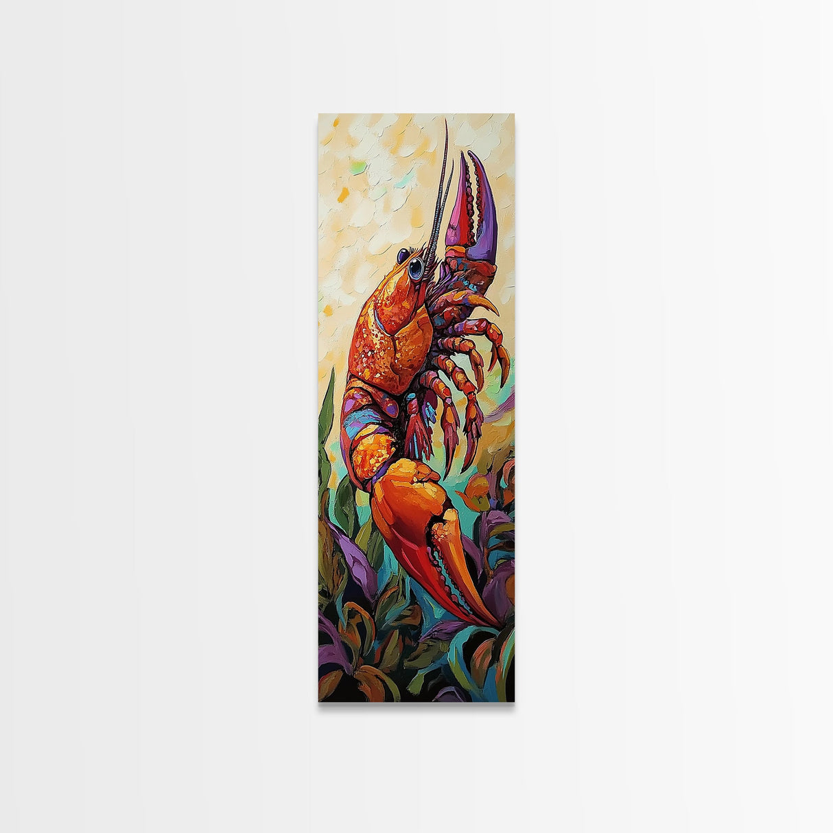 Lobster, Vibrant, Bold, Sea, Framed Canvas Print, seafood kitchen art, tropical home decor, coastal dining room, whimsical ocean painting