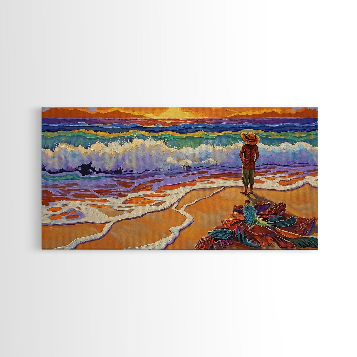 Sunset Ocean, Solitude, Framed Canvas Print, Peaceful Beach Sunset Art, Serene Mindfulness Coastal Decor, Zen Living Room Artwork