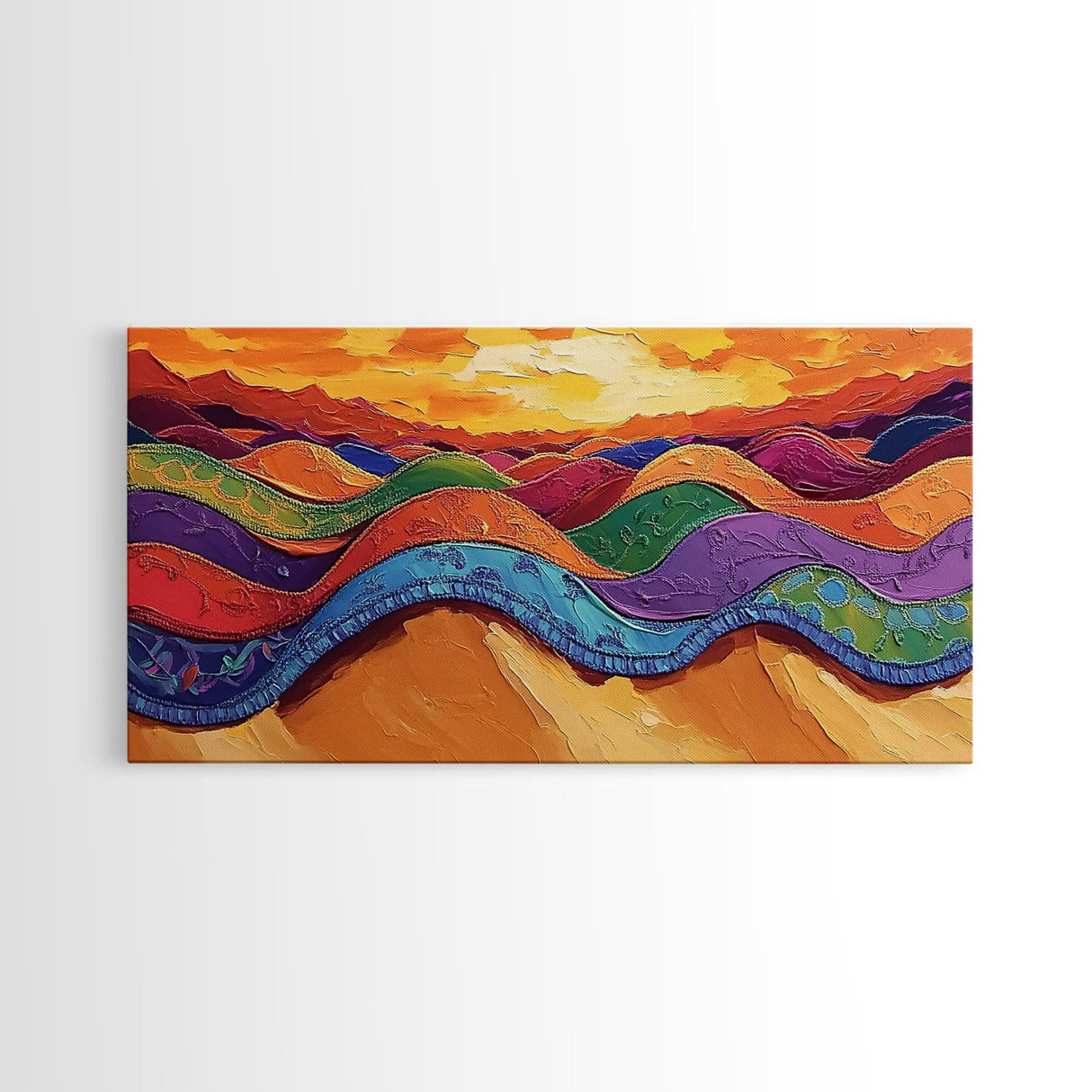 Desert Hills, Color Layers, Sunset Sky, Canvas Print, Boho Abstract Wall Art, Eclectic Bedroom Print, Vibrant Hallway Decor